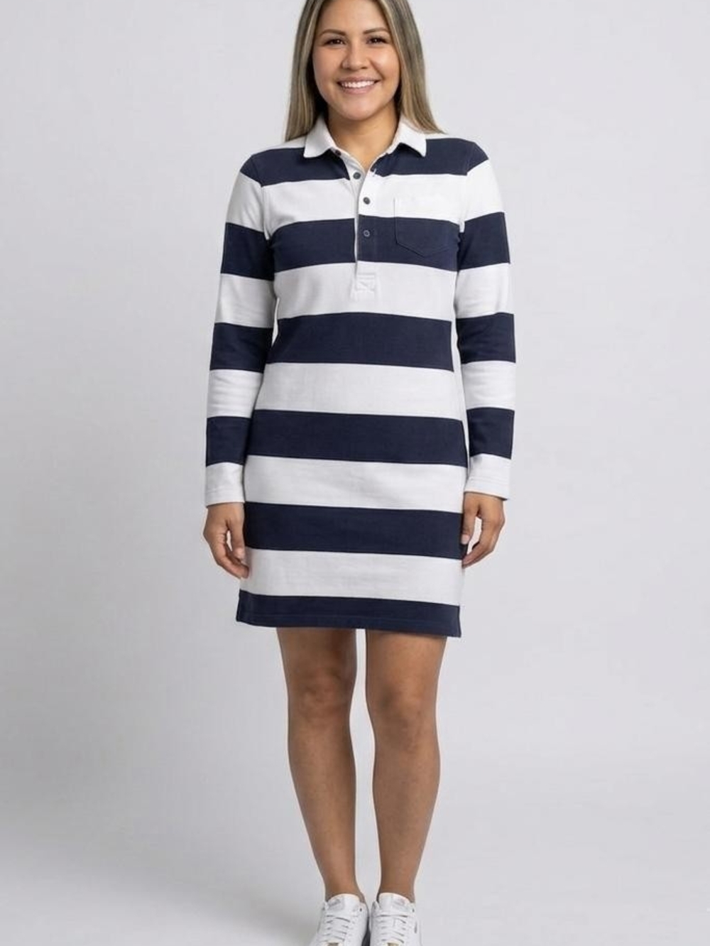 J. Crew Navy & White Striped Polo Dress